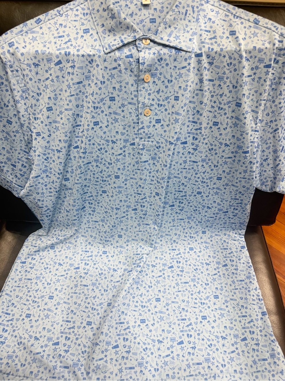 Peter Millar Light Blue Patterned Short-Sleeve Polo